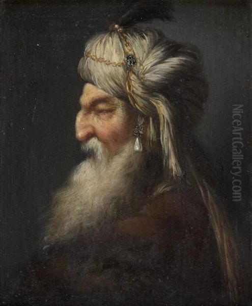 Portrait D'homme Au Turban Oil Painting by Christian Wilhelm Ernst Dietrich