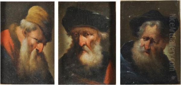 Portraits D'hommes Barbus En Buste Oil Painting by Christian Wilhelm Ernst Dietrich