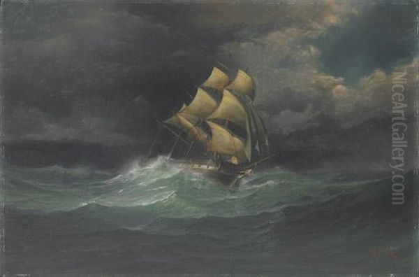 Caught In A Gale Oil Painting by Herman R. Dietz