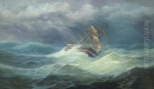 Caught In A Gale Oil Painting by Herman R. Dietz