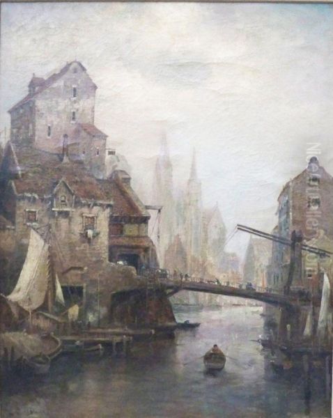 The Rhine At Cologne Oil Painting by Carl Dietze