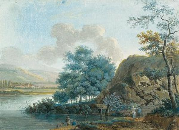 Landschaftspartie Am Rhein Oil Painting by Johann Christoph Dietzsch