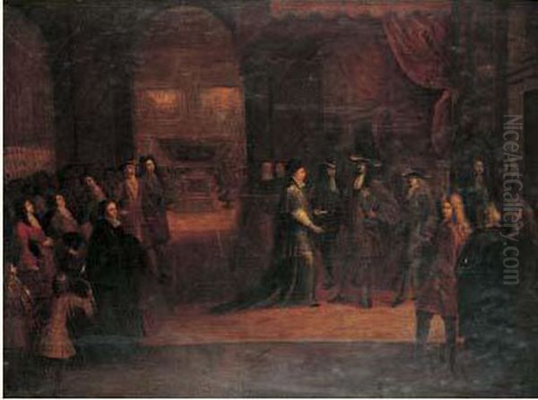 Louis Xiv Assistant Aux Funerailles Du Grand Dauphin Louis De
 France A Paris En 1711 Oil Painting by Antoine Dieu