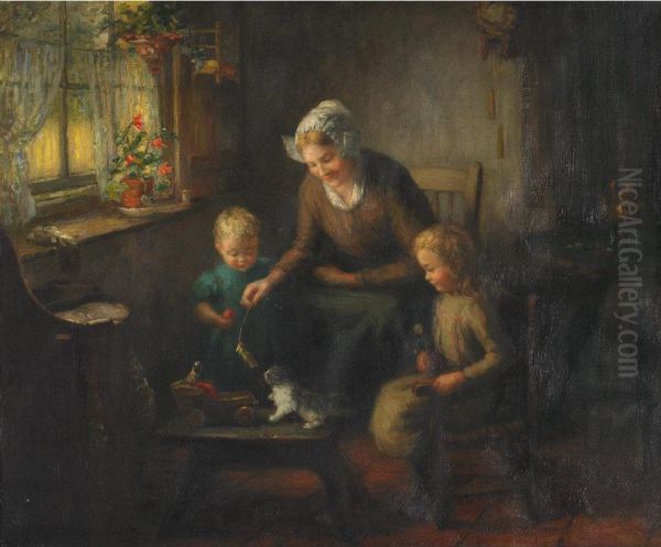 Playtime Oil Painting by Hendricus Anthonius Dievenbach