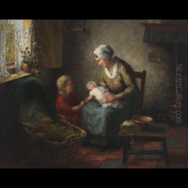 The New Arrival Oil Painting by Hendricus Anthonius Dievenbach