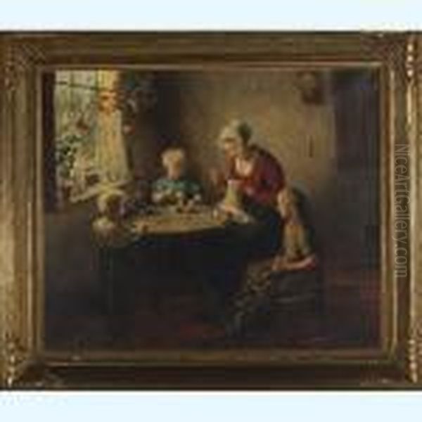 Playtime Oil Painting by Hendricus Anthonius Dievenbach