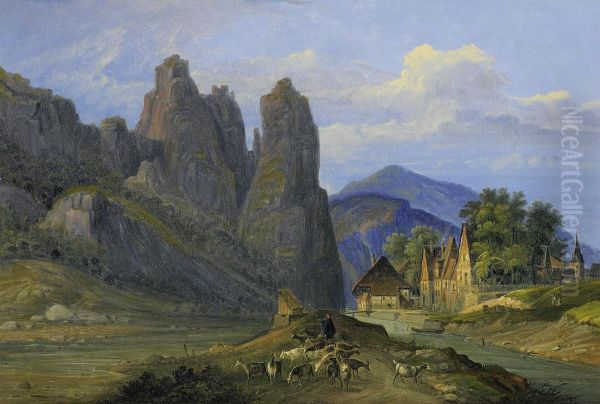 Mountain Landscape Oil Painting by Jakob Diezler