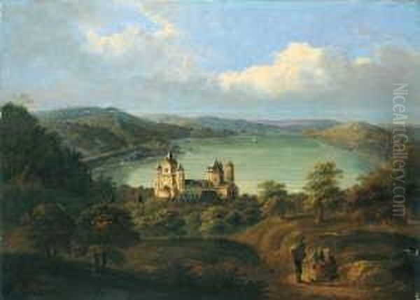 Blick Auf Das Kloster Maria Laach Am Laacher See In Der Eifel. Oil Painting by Jakob Diezler