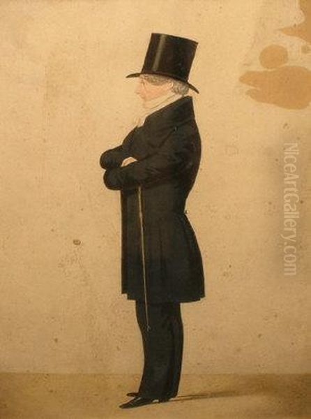 Length In A Darksuit Wearing A Top Hat And Holding A Cane Oil Painting by Joshua Dighton