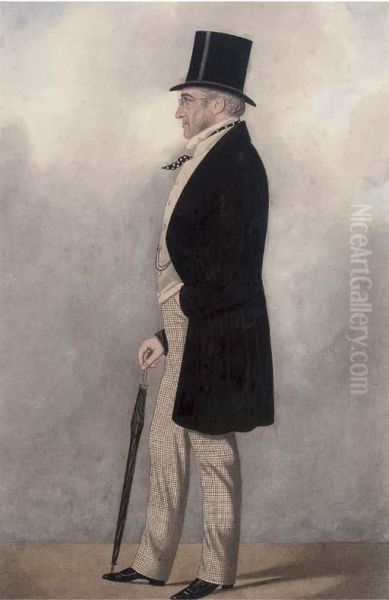 Portrait Of Lord Henry Bentck, Full-length, With An Umbrella Oil Painting by Joshua Dighton