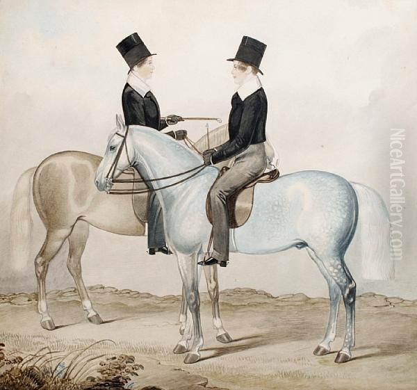 Henry Lygon On 'firefly Journey' And Hisbrother Frederick Lygon On 'champion Journey' Oil Painting by Richard Dighton