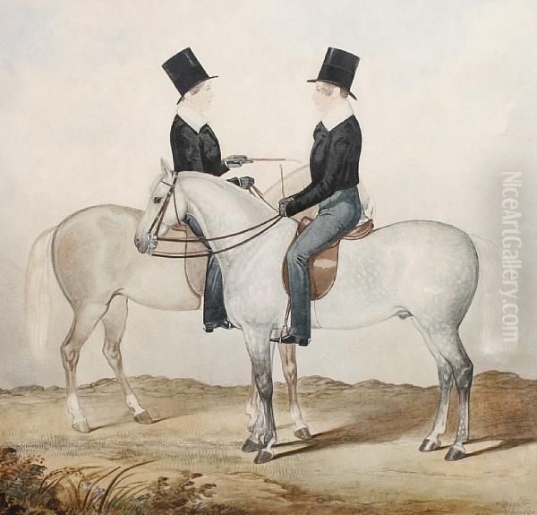 Henry Lygon On 'firefly Journey' And Hisbrother Frederick Lygon On 'champion Journey' Oil Painting by Richard Dighton