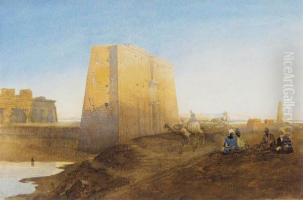 Arabs By The Ruins At Luxor Oil Painting by William Edward Dighton