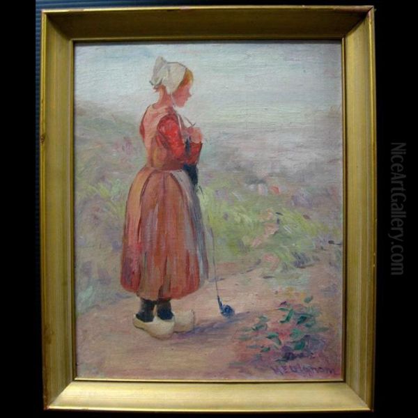 Young Dutch Girl Walking On Path Oil Painting by Mary Ella Williams Dignam