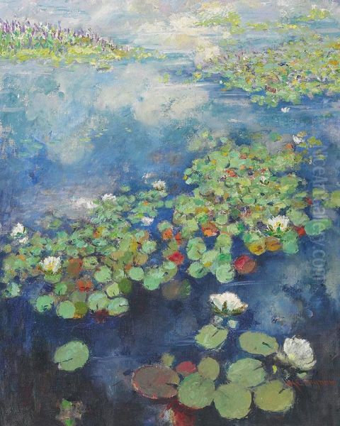 Waterlillies Oil Painting by Mary Ella Williams Dignam