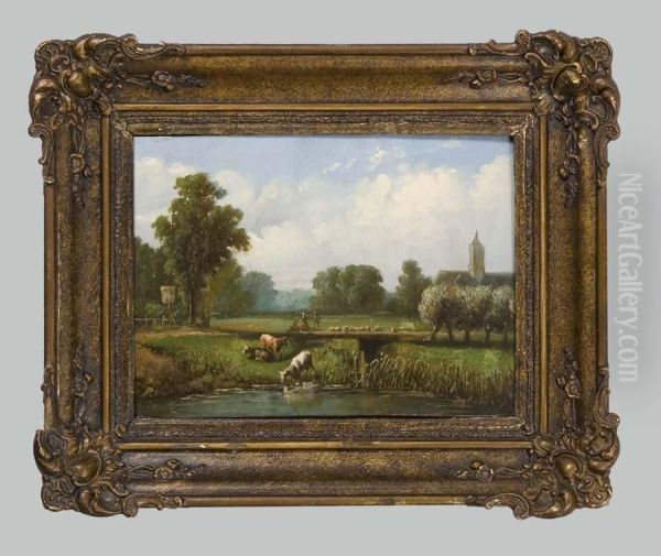 Romantische Dorflandschaft Oil Painting by Pieter Arnout Dijxhoorn