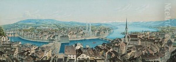 Panorama De Zurich Oil Painting by Dikenmann-Verlag