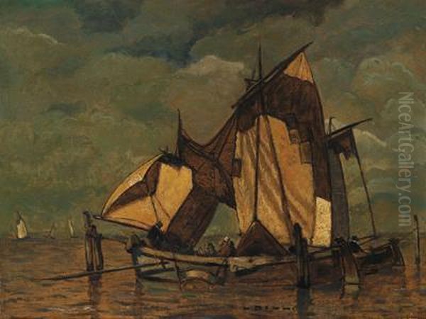 Fischerboote In Der Lagune Oil Painting by Ludwig Dill