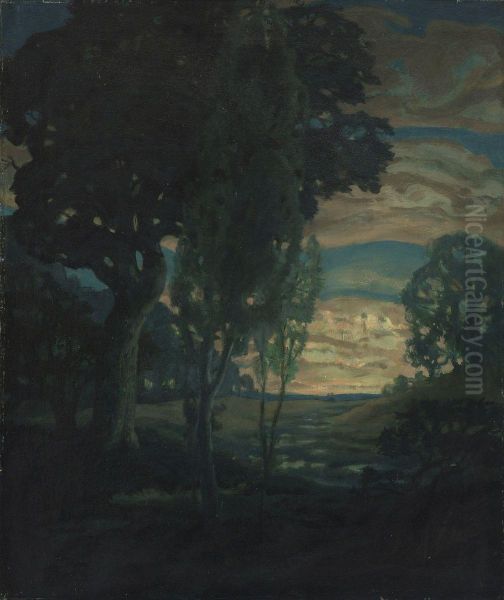 Abendliche Moorlandschaft Oil Painting by Ludwig Dill