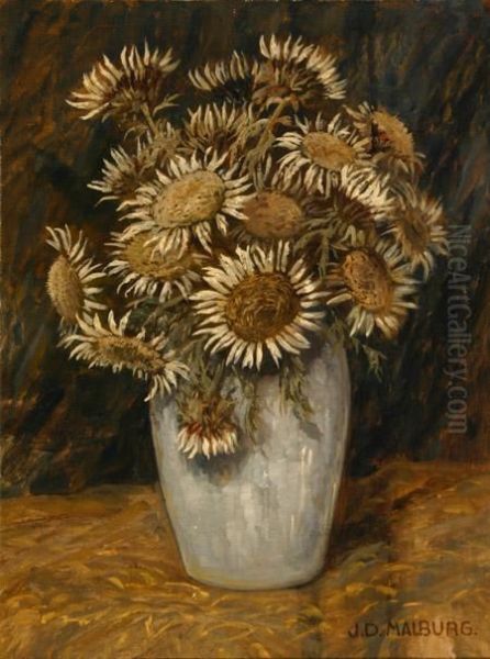 Still Life Of Sunflowers Oil Painting by Johanna Dill-Malburg