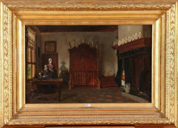 Interieur Hollandais Anime Oil Painting by Adolph Alexander Dillens