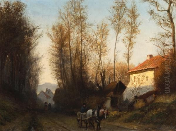 A Road Near Waterloo Oil Painting by Adolph Alexander Dillens