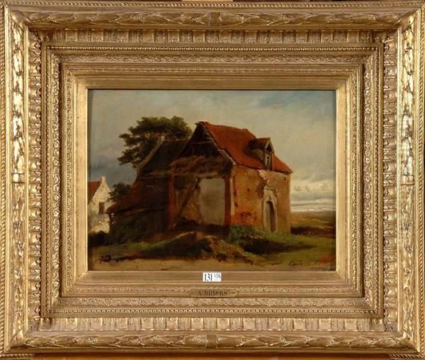 La Vieille Grange Partiellement En Ruines Oil Painting by Adolph Alexander Dillens