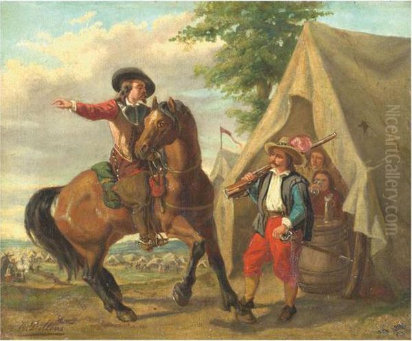 Encampment With Scout Near A Tent Oil Painting by Hendrick Joseph Dillens