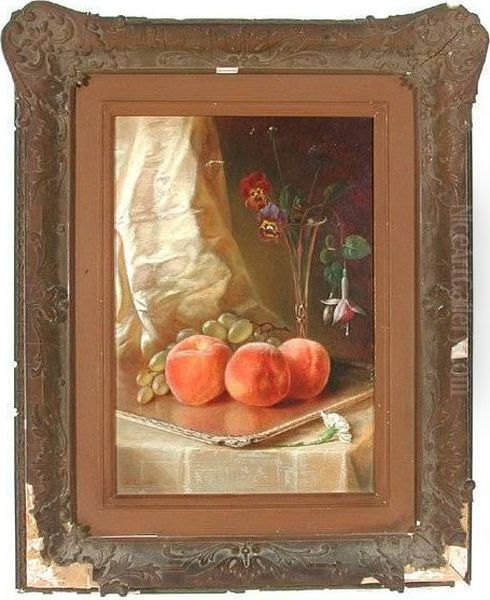 Fruit And Floral Still Life Oil Painting by Hendrick Joseph Dillens