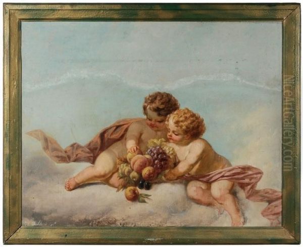 Putti 
With Fruit, 
Likely An Architectural Element Oil Painting by Henri Jozef Dillens