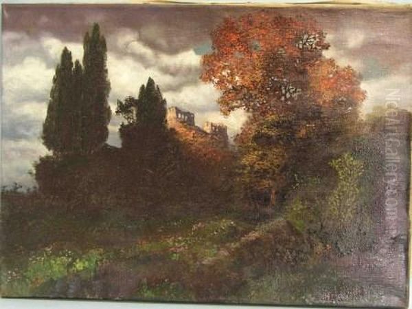 Burgruine In Der Dammerung Oil Painting by Karl Dillinger