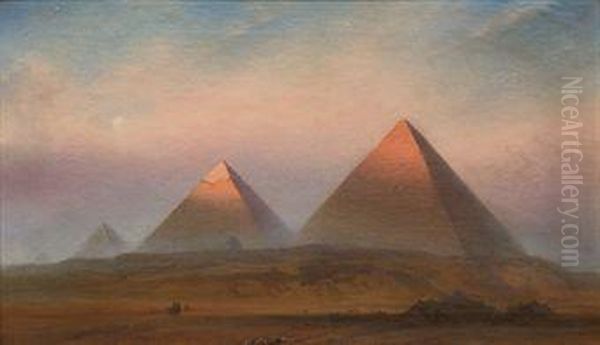 The Pyramids Of Gizeh At Sunrise Oil Painting by Frank Dillon