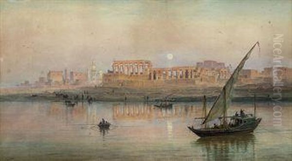 A View Of Luxor On The Nile, With Karnak Oil Painting by Frank Dillon