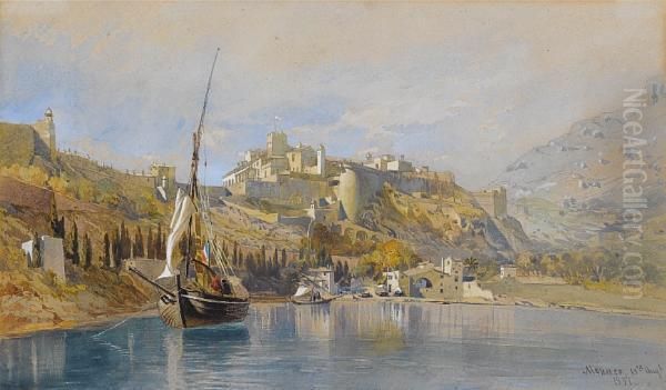 View Of The Castle And Harbour, Monaco Oil Painting by Frank Dillon