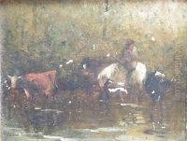 Cattle Watering Oil Painting by Thomas, Junior Dingle