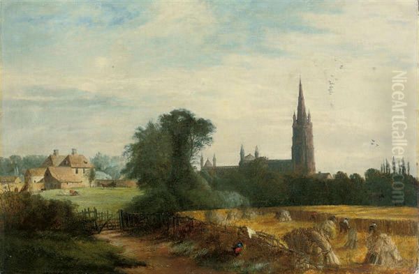 Gathering The Harvest, A Church Beyond Oil Painting by Thomas, Junior Dingle