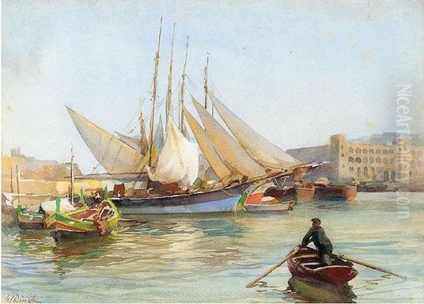 St Julians Bay, Malta; St Pauls Bay, Malta Oil Painting by Edward Caranua Dingli