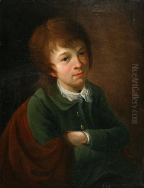 Portrait Of A Boy, Wearing Green Jacket, With Arms Folded Oil Painting by Geradus Van Dinter