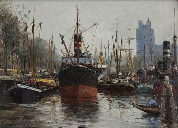 Havengezicht Oil Painting by Antonius Bernardus Dirckx