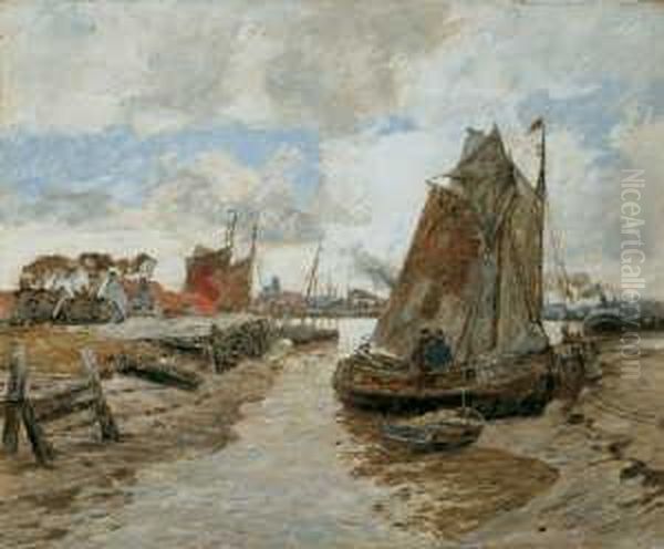 Der Alte Munkmarscher Hafen Auf Sylt Bei Auflaufendem Wasser. Signiert Unten Rechts: Dirks. Ol Auf Leinwand. H 79; B 96 Cm. Oil Painting by Andreas Dirks