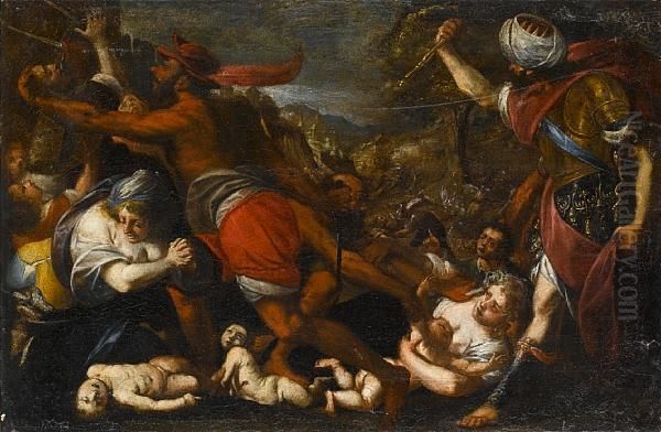 The Massacre Of The Innocents Oil Painting by Giovan Battista Discepoli Lo Zoppo Da Lugano