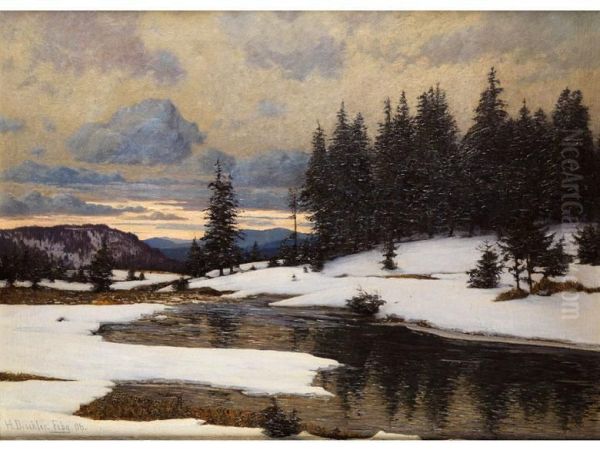 Schwarzwaldlandschaft Im Schnee Oil Painting by Hermann Dischler