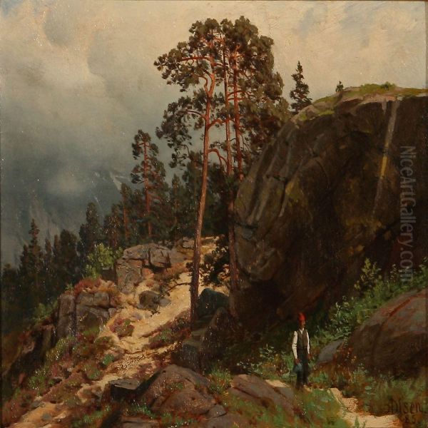 Norwegian Mountain Landscape Oil Painting by Andreas Edvard Disen