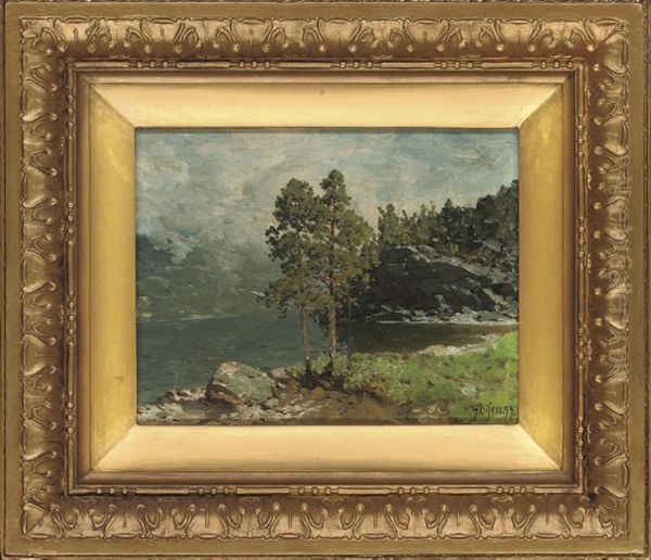 A Norwegian Fjord Oil Painting by Andreas Edvard Disen