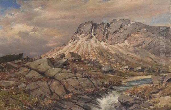 Fjellandskap Med Elv Oil Painting by Andreas Edvard Disen