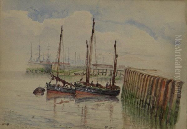 Fishing Boats And Paddle Steamers At Hartlepool Oil Painting by H. P. Ditmus