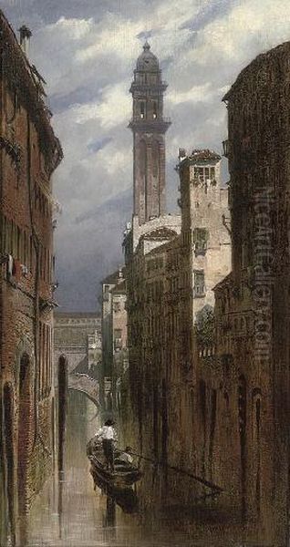 A Venetian Backwater Oil Painting by Ludwig Dittweiler