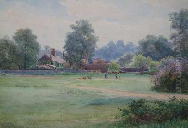 Figures Playing Cricket On Green At Sheen Oil Painting by Frederick Charles Dixey