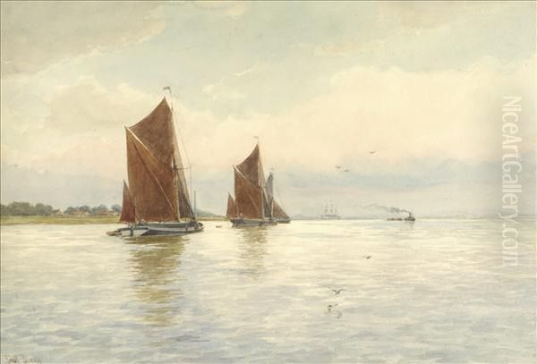 Sailing Barges Off Portsmouth Oil Painting by Frederick Charles Dixey