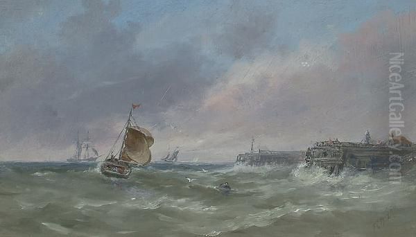 Boats Off A Coast; And Boats Off A Harbour Oil Painting by Frederick Charles Dixey